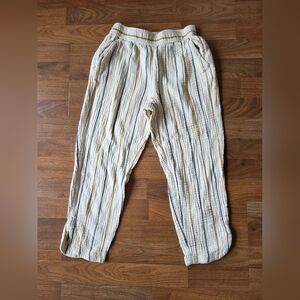 Madewell Cream and Gray Striped Cropped Gauze Pants